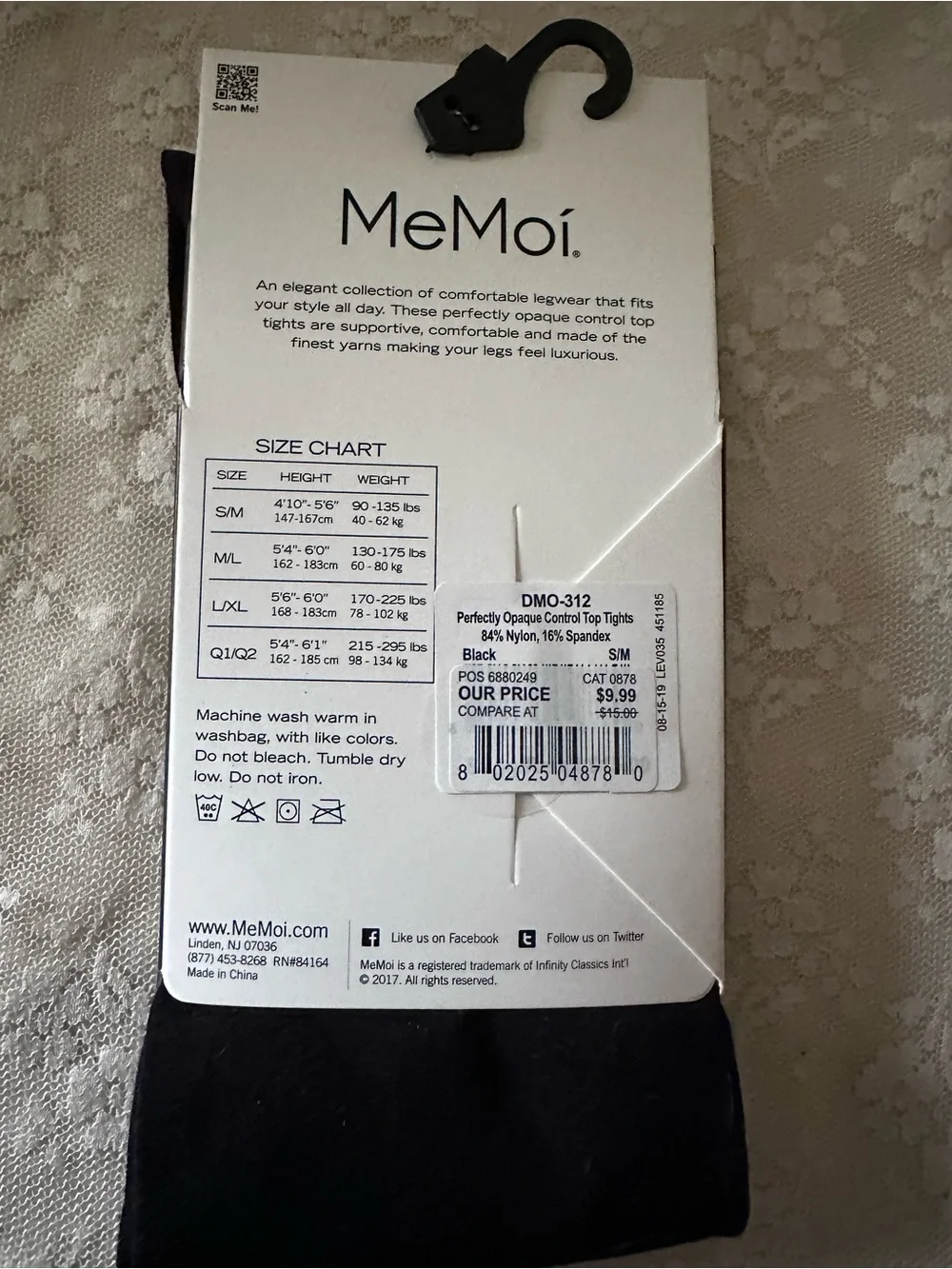 Memoi Pantyhose Small/Medium Black